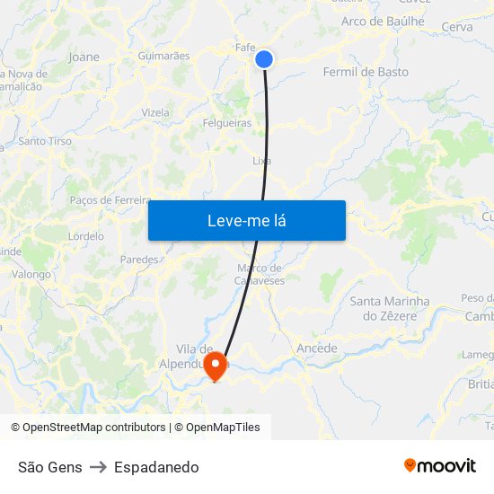 São Gens to Espadanedo map