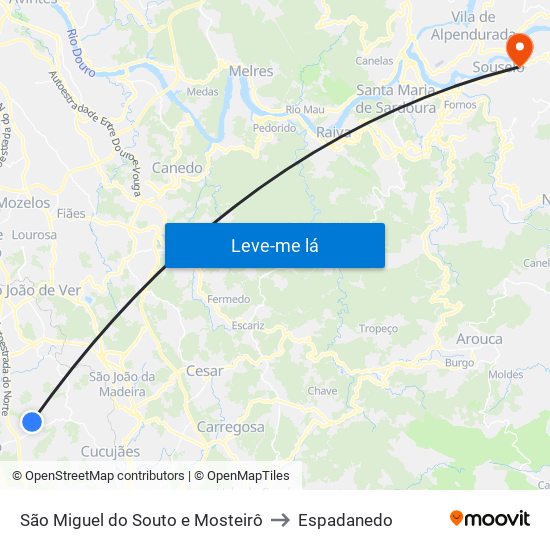 São Miguel do Souto e Mosteirô to Espadanedo map