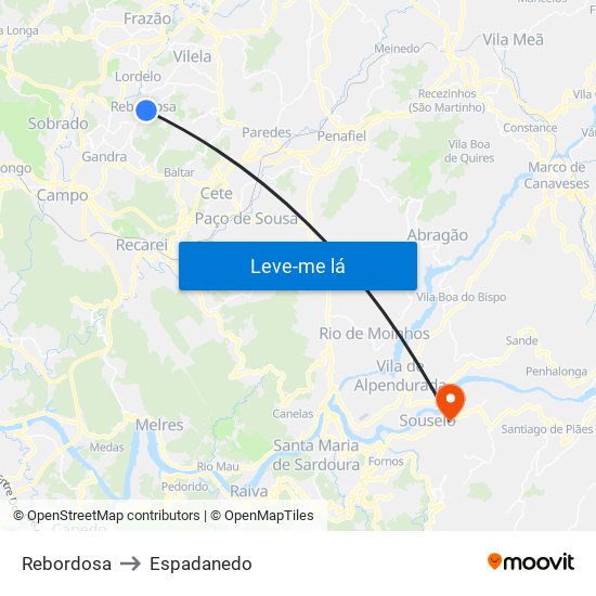 Rebordosa to Espadanedo map