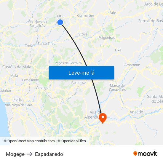 Mogege to Espadanedo map