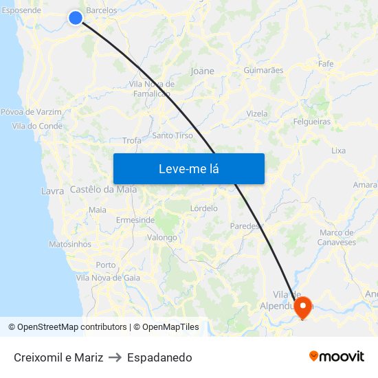 Creixomil e Mariz to Espadanedo map