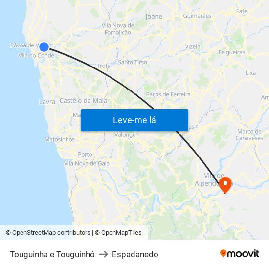 Touguinha e Touguinhó to Espadanedo map