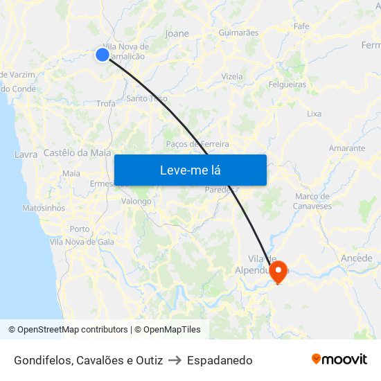 Gondifelos, Cavalões e Outiz to Espadanedo map