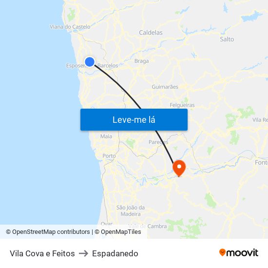 Vila Cova e Feitos to Espadanedo map