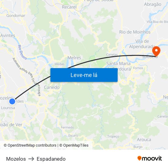 Mozelos to Espadanedo map