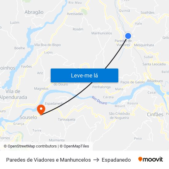 Paredes de Viadores e Manhuncelos to Espadanedo map