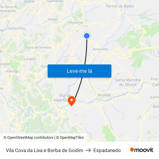 Vila Cova da Lixa e Borba de Godim to Espadanedo map