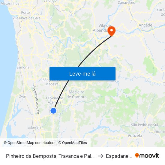 Pinheiro da Bemposta, Travanca e Palmaz to Espadanedo map