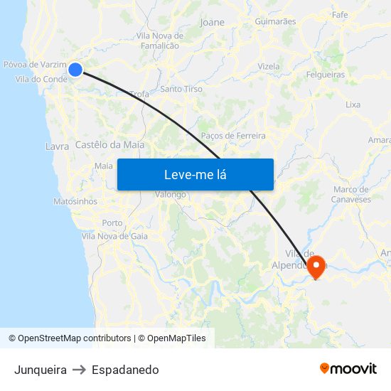 Junqueira to Espadanedo map