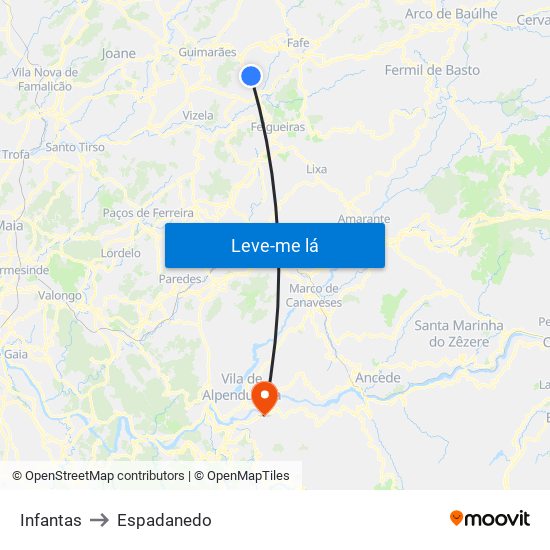 Infantas to Espadanedo map