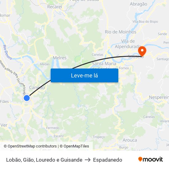 Lobão, Gião, Louredo e Guisande to Espadanedo map
