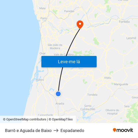 Barrô e Aguada de Baixo to Espadanedo map