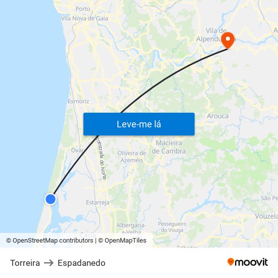Torreira to Espadanedo map