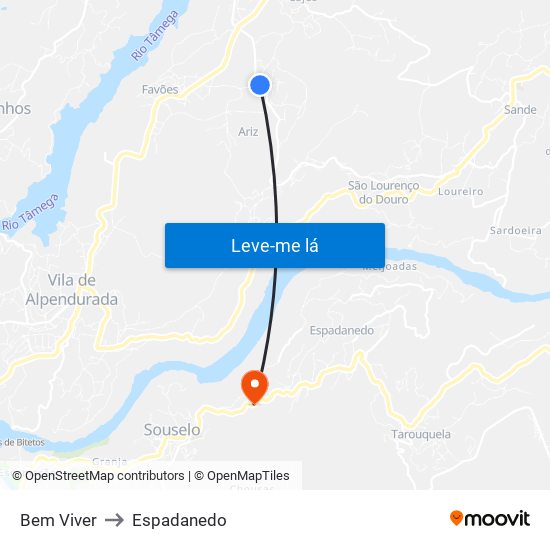 Bem Viver to Espadanedo map