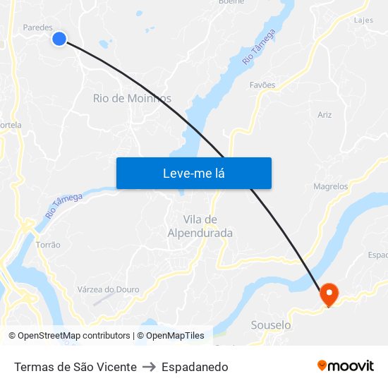 Termas de São Vicente to Espadanedo map