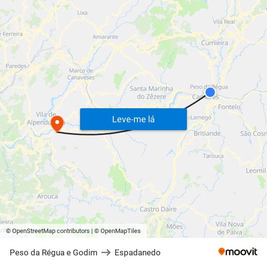 Peso da Régua e Godim to Espadanedo map