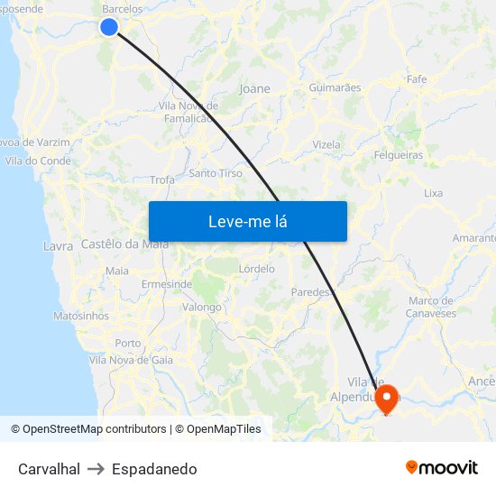 Carvalhal to Espadanedo map