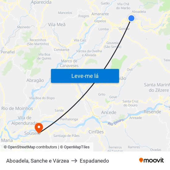 Aboadela, Sanche e Várzea to Espadanedo map