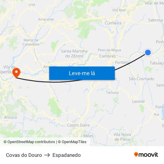 Covas do Douro to Espadanedo map
