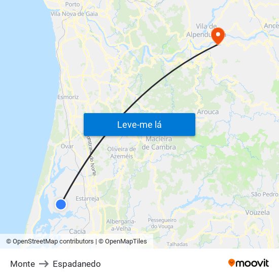 Monte to Espadanedo map