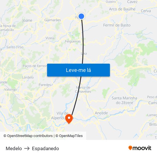 Medelo to Espadanedo map