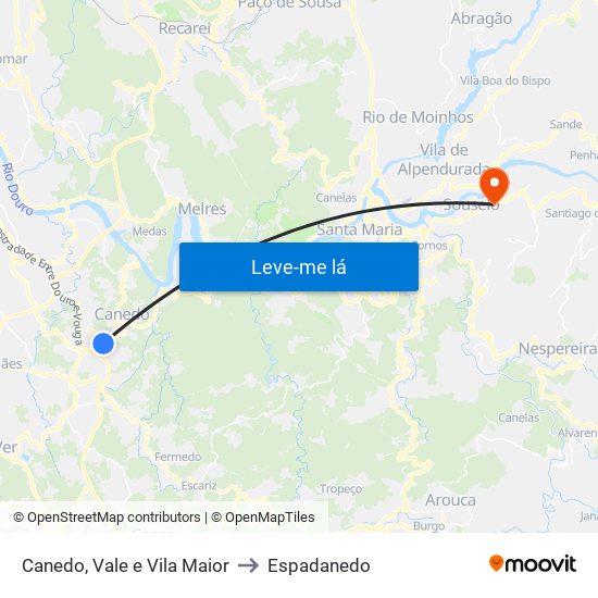 Canedo, Vale e Vila Maior to Espadanedo map