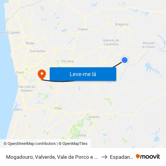 Mogadouro, Valverde, Vale de Porco e Vilar de Rei to Espadanedo map
