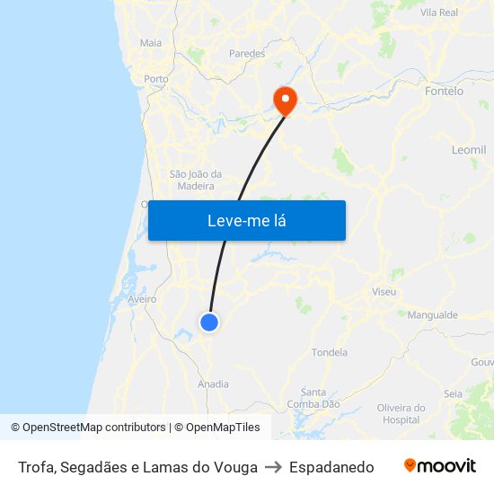 Trofa, Segadães e Lamas do Vouga to Espadanedo map