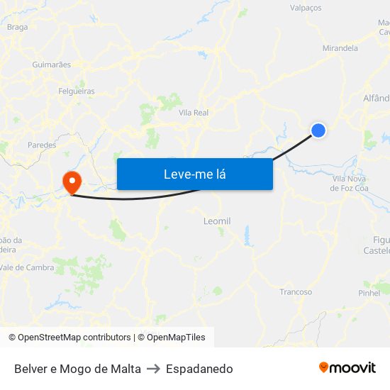 Belver e Mogo de Malta to Espadanedo map
