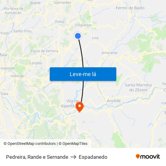 Pedreira, Rande e Sernande to Espadanedo map
