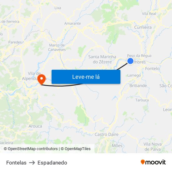 Fontelas to Espadanedo map