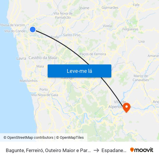 Bagunte, Ferreiró, Outeiro Maior e Parada to Espadanedo map