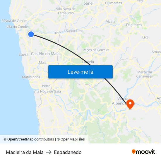 Macieira da Maia to Espadanedo map