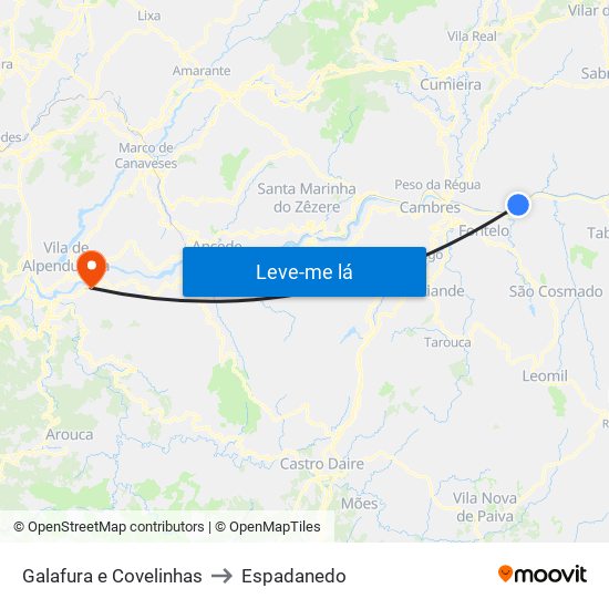 Galafura e Covelinhas to Espadanedo map