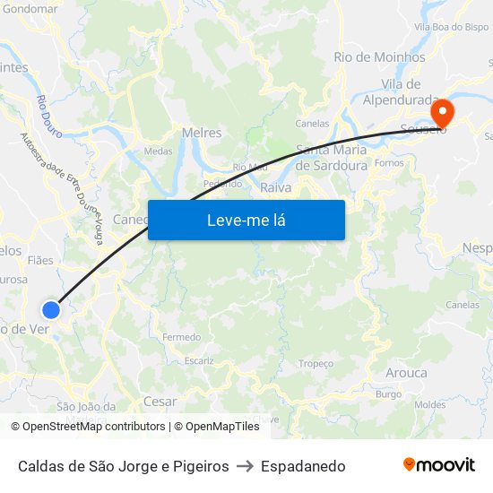Caldas de São Jorge e Pigeiros to Espadanedo map