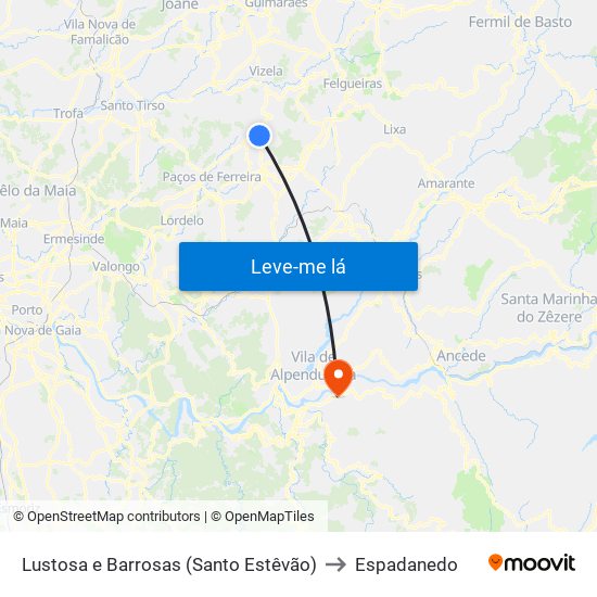 Lustosa e Barrosas (Santo Estêvão) to Espadanedo map