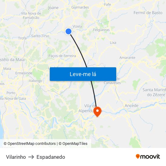 Vilarinho to Espadanedo map