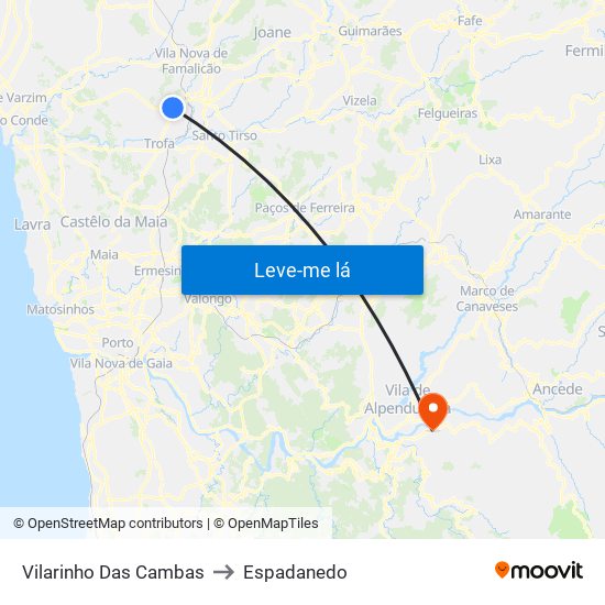 Vilarinho Das Cambas to Espadanedo map