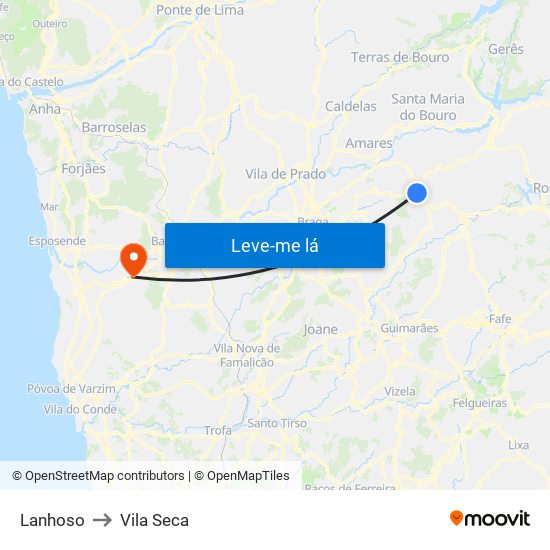 Lanhoso to Vila Seca map