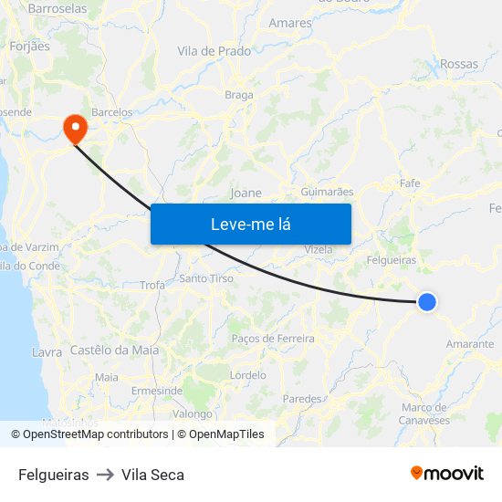 Felgueiras to Vila Seca map