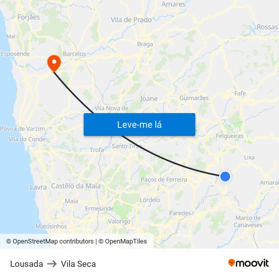 Lousada to Vila Seca map