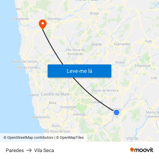 Paredes to Vila Seca map