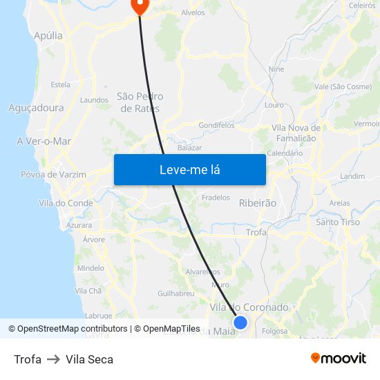 Trofa to Vila Seca map
