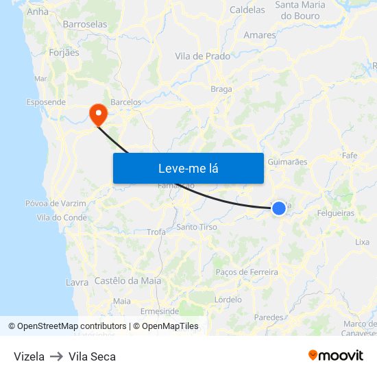 Vizela to Vila Seca map