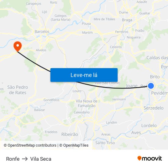 Ronfe to Vila Seca map
