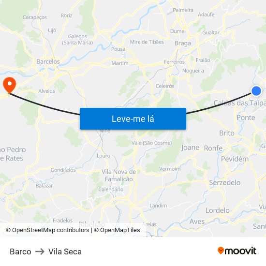 Barco to Vila Seca map