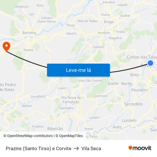 Prazins (Santo Tirso) e Corvite to Vila Seca map