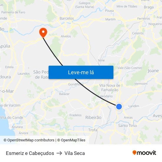 Esmeriz e Cabeçudos to Vila Seca map