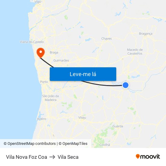 Vila Nova Foz Coa to Vila Seca map