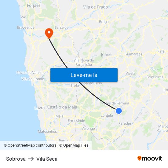 Sobrosa to Vila Seca map